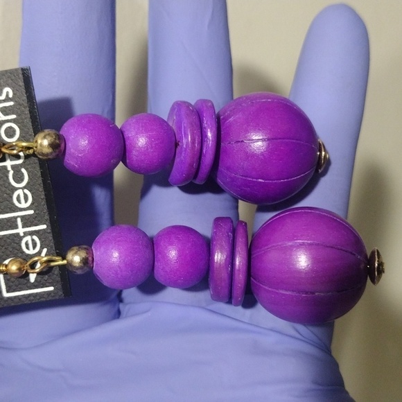 Women's Stylish Gold tone Purple Beads & Discs Drop Dangle Earrings, 3-inch - Picture 4 of 4